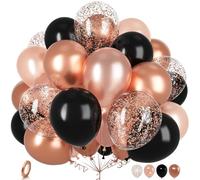 Ousuga Ballons Or Rose Noir, 30 Pièces 12 Pouces Métallique Chrome Or Rose Confettis Latex Ballon pour Filles Garçons Enfant Fête Anniversaire Baby Shower Mariage Nuptiale Douche Baptême Décoration
