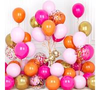 Ousuga Ballons Rose Orange, 30 Pièces 12 Pouces Métallique Chrome Doré Confettis Rose Vif Latex Ballon avec Ruban pour Filles Enfant Fête Anniversaire Baby Shower Mariage Baptême Hawaïen Décoration
