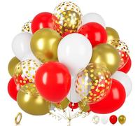 Ousuga Ballons Rouges et Or, 30 Pièces 12 Pouces Métallique Chrome Dorés Confettis Rouges Blancs Latex Ballon avec Ruban pour Enfant Filles Fête Anniversaire Baby Shower Mariage Baptême Décoration