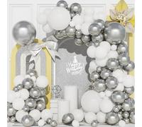 Ousuga Kit Arche Ballons Blanc Argent,111Pcs Guirlande Ballon Matte Blanc Argent Métallique Révélation Sexe Fille Manquer Anniversaire Mariage Valentin Thème Remise Diplôme Promo Décoration Fête