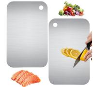 Ousuwo Lot de 2 planches à découper double face en acier inoxydable titane pour viande, pain et légumes (15 x 25 cm)