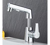 Out Basin Tap, Hole Bathroom Faucet with 3 Modes Pull Down Sprayer, Single Lever Hot and Cold Water Sink Brass Mixer taps, Chrome