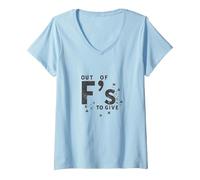 Out of Fs to Give Sassy Attitude Déclaration T-Shirt avec Col en V, Femme, Bleu Céleste, L
