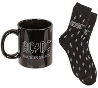Out of the blue - Coffret cadeau AC/DC « Back in Black » Tasse et chaussettes - Tasse à café en grès 315 ml et chaussettes confortables en taille 41-45 - Ensemble cadeau élégant pour les fans