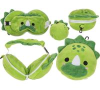 Out of the blue Coussin de Voyage en Peluche avec Masque pour Les Yeux Dinosaures 17 x 14 x 10 cm