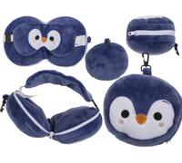 Out of the blue Coussin de voyage en peluche avec masque pour les yeux, pingouin, environ 14 x 14 x 10 cm