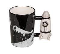 Out of the blue KG Astronautes Tasse avec poignée fusée, tasse spatiale, noir/blanc, en céramique, dans un emballage cadeau.