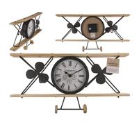 Out of the blue Montre Avion Vintage en métal Noir et Bois, env. 47 x 24,5 x 4,5 cm