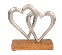 Out of the blue Sculpture Romantique d'amour - 2 cœurs entrelacés, 17 cm, en Bois de manguier et Aluminium, Mariage, Saint-Valentin et fiançailles