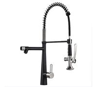 Out Swivel Spring Sink Faucet with Pull Down Sprayer, Commercial Solid Brass Single Handle Hot and Cold Water Kitchen Mixer Tap,Black (Color :