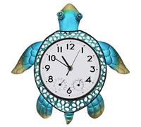 Outable Horloge d'extérieur décorative en forme de tortue - Étanche - Silencieuse - Sans tic-tac - Thermomètre - Pour terrasse, jardin, décoration extérieure