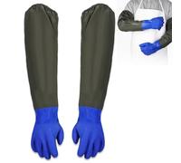OUTALIZ Gants de Nettoyage D'étang, 74 cm de Long gantes de Sécurité, gants en Caoutchouc Longs, PU gantes étanches Sablage, gants D'entretien des Bassins gants de Travail(Bleu)