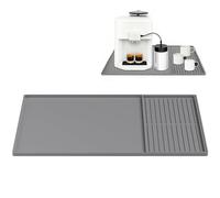 OUTALIZ Tapis Machine a Café, 61 x 40,5 cm Grand Tapis Cafetiere en Silicone, avec 40 x 19 cm Plateau Egouttoir Vaisselle, Mat de Bar en Silicone pour Café, pour Verres, Tasses(Gris)