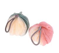 Outanaya 2 pièces Boule exfoliante en filet à deux tons rose et vert pour nettoyage doux et soin peau éponge bain résistante avec accroche pour gommage et relaxation sous la