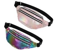 Outanaya 2 pièces Sac Banane Laser Brillant Sac Ceinture Décoratif Étanche Pochette Femme Portable pour Voyage et Concerts Multifonctionnel et Rose