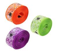 Outanaya 3 Rouleaux Lot de Rubans Halloween Polyester Design Toile Araignée Orange Vert pour Décoration de Fête et Diy Créatif