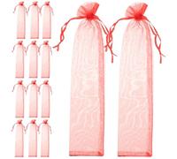 Outanaya 50pcs Pochettes Organza Rouges pour Éventails Pliants Cordon de Serrage Pratique, Faciles à Ouvrir et Fermer, pour Mariages et Fêtes
