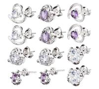 Outanaya Accessoire D'oreille 6 Paires Boucles D'oreilles en Zircone Violet Forme Fleur Cœur Design Créatif en Alliage Confortable pour Femmes et Filles