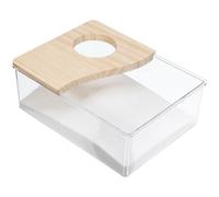 Outanaya Bac de Bain en Acrylique Transparent pour Petits Animaux Bassin de Sable 20X15X8 CM Demi-Couvercle Toilettes et Cachette pour Hamsters Gerbilles et Rongeurs Accessoires Salle