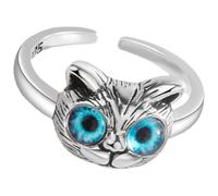 Outanaya Bague Chat Réglable pour Femme Design Ouvert Yeux Bleus Bague Créative en Métal Vintage Bijou Élégant pour Amoureuse des Chats Présent pour Fille et Dame