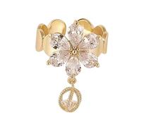 Outanaya Bague Fleur Ouverte Réglable Cuivre avec Chaîne à Franges et Cristaux Bijoux Floraux Créatifs pour Femmes et Adolescentes