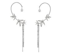 Outanaya Boucles D'oreilles Longues à Pompons Argentées, sans Perçage, Zircon Brillant, Paire 2 Pcs, Décoration D'oreille Chic pour Femme, Clip Oreilles Confortable, Style Élégant