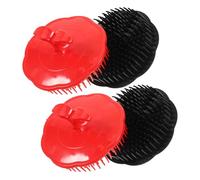 Outanaya Brosse de Massage du Cuir Chevelu Ronde 4 Pièces, Brosse à Cheveux en Plastique Souple Noire et Rouge, Exfoliante Antipelliculaire, Bain pour Soin Capillaire Quotidien