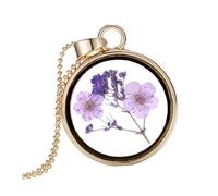 Outanaya Collier Créatif pour Femme Fleurs Séchées, Pendentif en Verre Délicat Violet, Chaîne Clavicule Élégante, Bijou Floral pour Présent et Occasions Spéciales