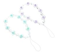 Outanaya Dragonne pour Téléphone Portable 2 Pièces Breloques Fleurs et Perles, Couleurs Violet et Vert, Chaînes Décoratives Esthétiques Anti-perte, Accessoires pour Étui, Usage Téléphone