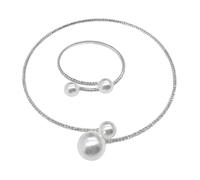 Outanaya Ensemble Collier Ras-de-cou et Bracelet de Perles Argenté 2 Pièces, Bijoux de Mariée Élégants pour Femme, Accessoires Mariage, Parure Perles Rondes Raffinée