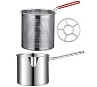 Outanaya Friteuse en Acier Inoxydable 304 Mini Panier à Friture Robuste et Longue Poignée, Casserole Argentée pour Frire Steak et Chips