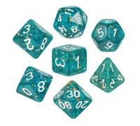 Outanaya Lot de 7 Dés Multi-Faces Transparents en Acrylique Feuille D’Or Bleue Petits Accessoires de Jeu de Société Légers et Solide de Fête Polyvalent pour Soirées et Jeux Entre Amis