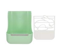 Outanaya Mangeoire Lapin Suspendue à Foin 2-en-1 Support Plastique et Bord INOX, Rack Herbe Amovible, Base Stable, pour Lapins et Chinchillas en Intérieur et Voyages