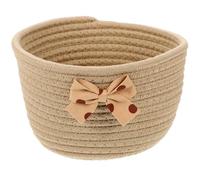 Outanaya Panier de Rangement Rond en Corde Tressée avec Nœud Décoratif Mini Panier Peu Profond en Coton Couleur Kaki pour Bureau et Organisation D’Objets Décoratifs Rangement Pratique