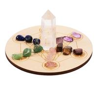 Outanaya Planche de Divination en Bois Naturelle Pierres de Cristal des Chakras, Accessoire Décoratif Spirituel pour Contemplation, Tableau Pratique pour Soins Alternatifs, Kit Pierres