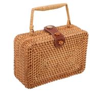 Outanaya Pochette Portefeuille Femme en Rotin Tressé la Main Boucle en Cuir Pu Sécurisée, Style Boho Vintage Pratique pour Soirée et Jardin