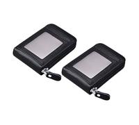 Outanaya Porte-Cartes Antivol en Cuir de Vachette Fin pour Femmes et Hommes, Compact et Multiple Emplacements, Étui Carte Crédit Sécurisé pour Usage Quotidien, Couleur Noire, Lot de 2