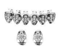 Outanaya Set de Grills Dentaires Hip Hop Argentés pour Hommes et Femmes Bijoux Métalliques Décoratifs Amovibles pour Parties Cosplay et Performances Accessoires Rappeur Confortables et