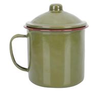 Outanaya Tasse Émaillée avec Couvercle Vert Militaire Grosse Capacité Style Rétro Pratique pour Boire Café ou Latte, Design Unique et Protection Bouche et Main
