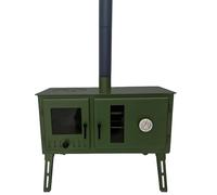 Outbacker Firebox Eco Burn Range Four portable pour tente et kit complet de cheminée de 2,66 m - Brûleur à bois de 3,5 kW avec porte en verre | Camping, glamping et tentes cloches (vert, kit de poêle)