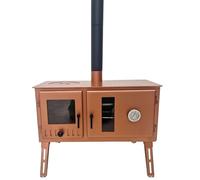 Outbacker Firebox Range Four portable et kit complet de cheminée de 2,66 m - Brûleur à bois de 3,5 kW avec porte en verre, léger 20,5 kg | Tentes de camping, glamping et cloche (bronze, kit de poêle +