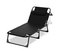 Outbee Chaise Jardin Exterieur, Chaise Longue d'extérieur avec Têtière, Transat Extérieur pour Terrasse, Camping et Piscine, Noir