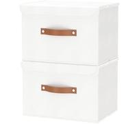 OUTBROS Boîte de Rangement, 45 x 30 x 30 cm Caisse Pliable avec Couvercles et Poignées, Vêtement Cube, Magazine pour, Chambre à Coucher (2 pièces,Blanche)