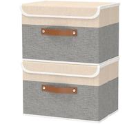 OUTBROS Boîte de Rangement, 45 x 30 x 30 cm Caisse Pliable avec Couvercles et Poignées, Vêtement Cube, Magazine pour, Chambre à Coucher (2 pièces, Gris/Beige)
