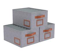 OUTBROS Boite de Rangement Vetement, 3 pcs Grande Armoire Organisateur Tiroir Vetement pour pantalons, T-shirt, avec Poignée et 7 Grilles, Gris