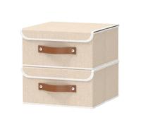 OUTBROS Lot de 2 Boîtes de Rangement avec Couvercle, 32x32x16cm, Beige