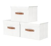OUTBROS Paniers de Rangement, 45 x 30 x 30 cm Boîte Pliables avec Couvercles et Poignées, Caisse Range pour Vêtement, Magazine pour, Chambre à Coucher (3 pièces,Blanche)