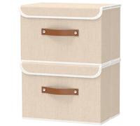 OUTBROS Set de 2 Boîtes de Rangement, 44x29x30 cm Panier avec Couvercle, Boîte en Tissu Pliable, Panier de Rangement Pour Vêtements, Beige
