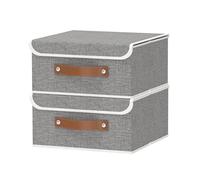 OUTBROS Set de 2 Pliable Boîtes de Rangement, 32 x 32 x 16 cm Panier avec Couvercle, Sac en Tissu, Caisse Pour Vêtements, Gris