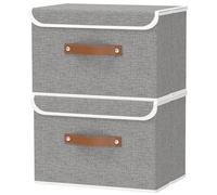 OUTBROS Set de 2 Pliable Boîtes de Rangement, 44 x 29 x 30 cm Panier avec Couvercle, Sac en Tissu, Caisse Pour Vêtements, Gris ST201GL-2